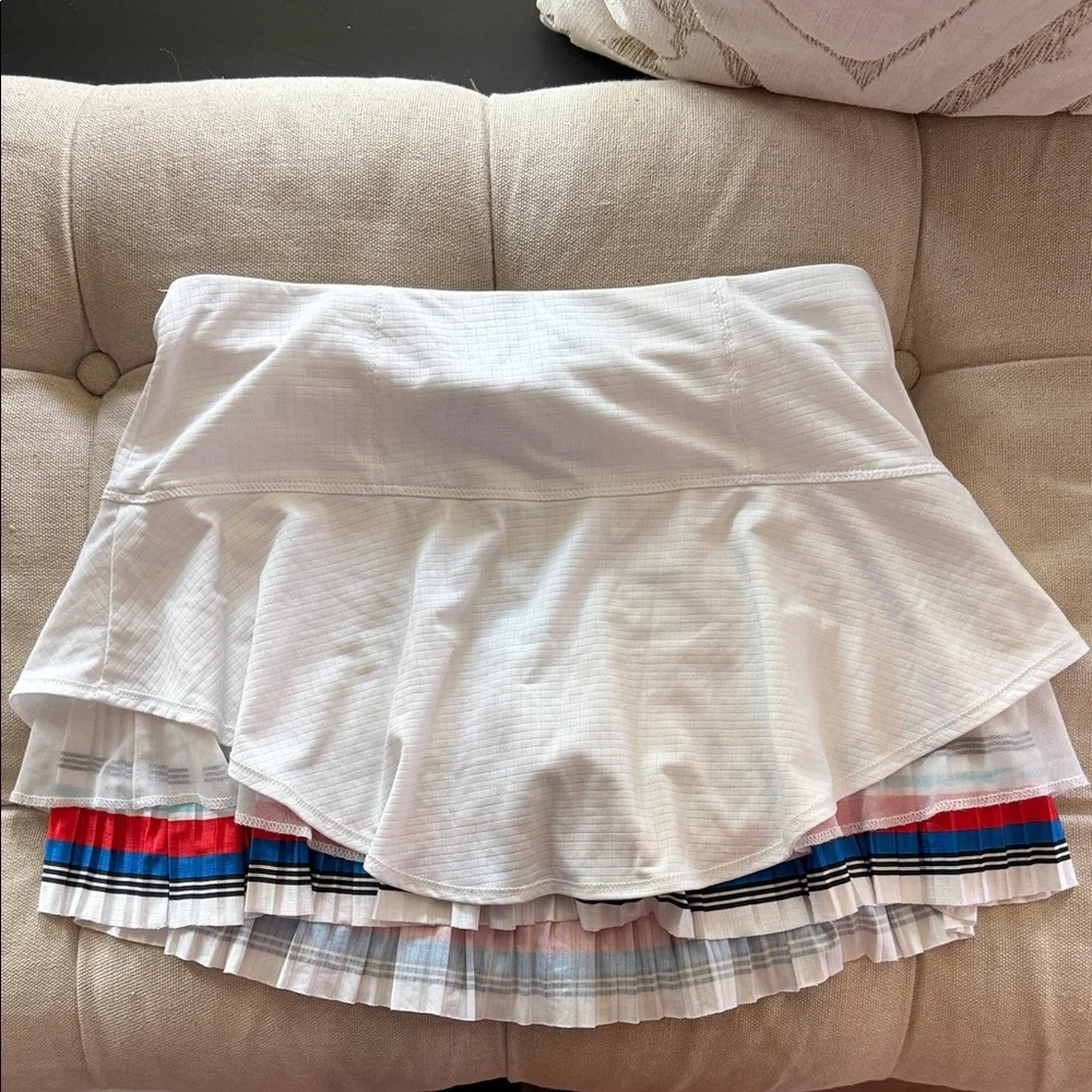 Lucky in Love White Layered Tennis Skirt with Stripe Pleated Hem - Picture 3 of 3